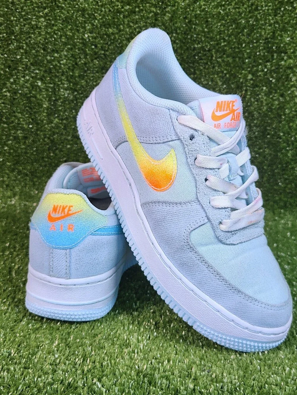 Nike Air Force 1 Low Running Little Blue Orange Leather Big Girls Size 4.5 Youth